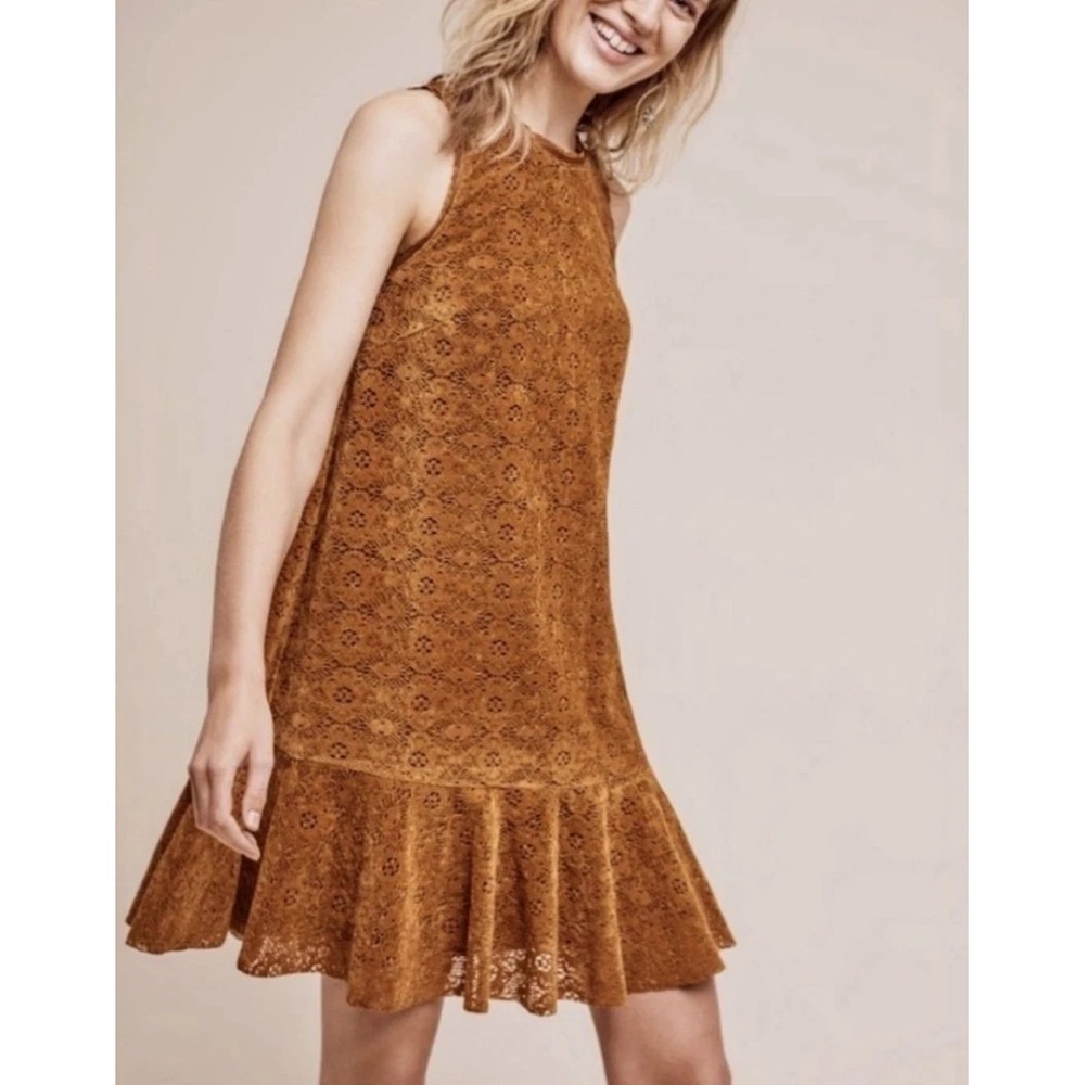 NWT Anthropologie Maeve Amis Lace Dropwaist Dress Mango Orange 0P Petite